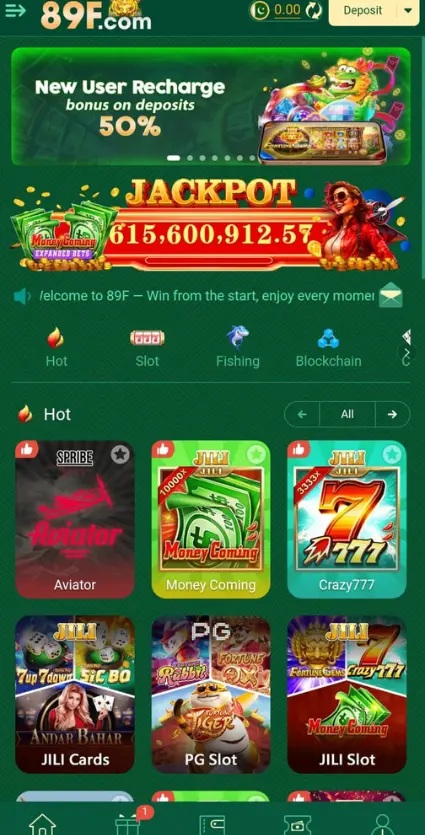 Screenshot of the 89F Game APK interface showing real money earning features and popular casino games for users in Pakistan