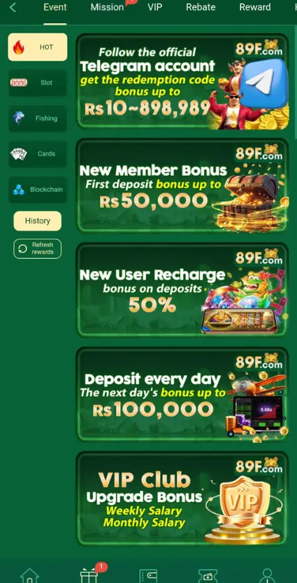 Screenshot of the 89F Game APK interface showing real money earning features and popular casino games for users in Pakistan